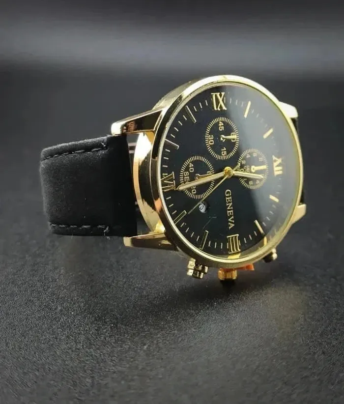 Montre noire & dorée, style vintage, homme