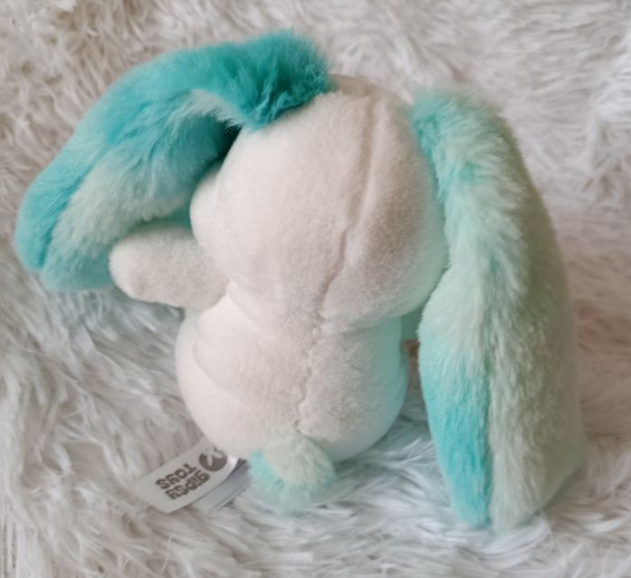 Doudou peluche lapin blanc -longues oreilles turquoise - 15 cm Gipsy - photo numéro 2