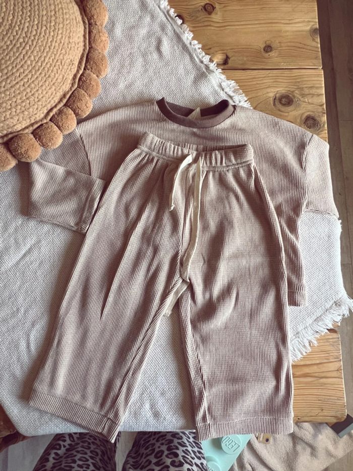 Ensemble gamin gamine gaufré mixte unisex beige 3 - photo numéro 2