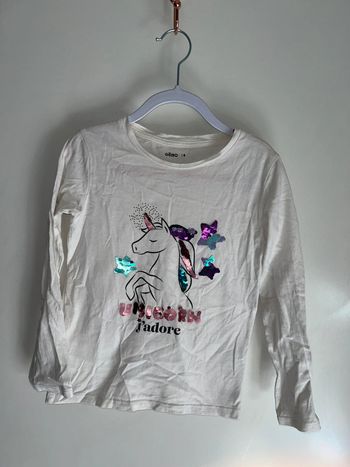T-shirt manches longues blanc licorne à sequins - 8 ans - Gémo