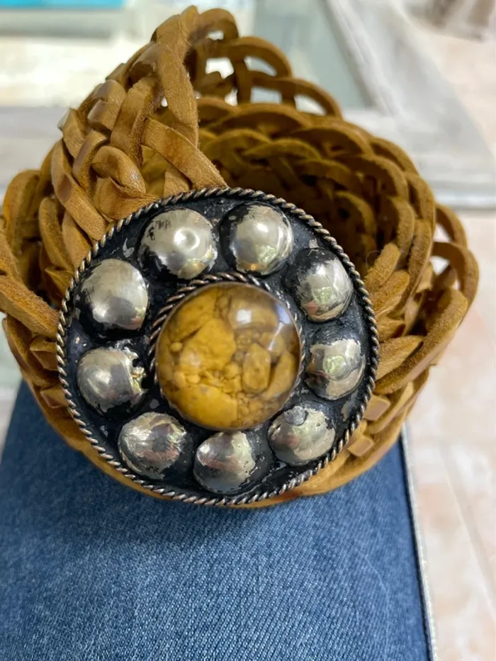 Ceinture cuir moutarde ajustable-taille unique - photo numéro 7