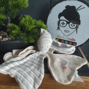 Doudou plat Lutin beige Trefle Dodo d Amour mgm rayé rayure bonnet  Fleur Rond