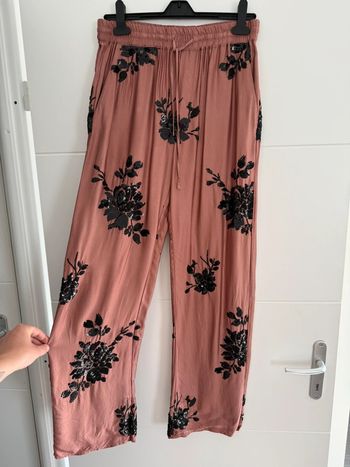 Pantalon Zara rose noir M large droit long pantaloni pantalones Vloeiende palazzo Calças femme