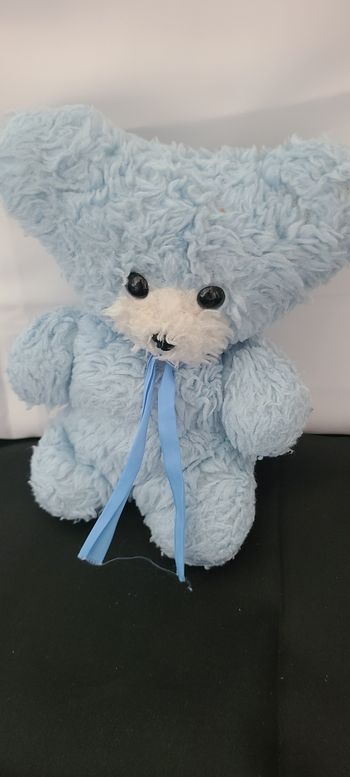 doudou peluche ours bleu blanc grelot nounours