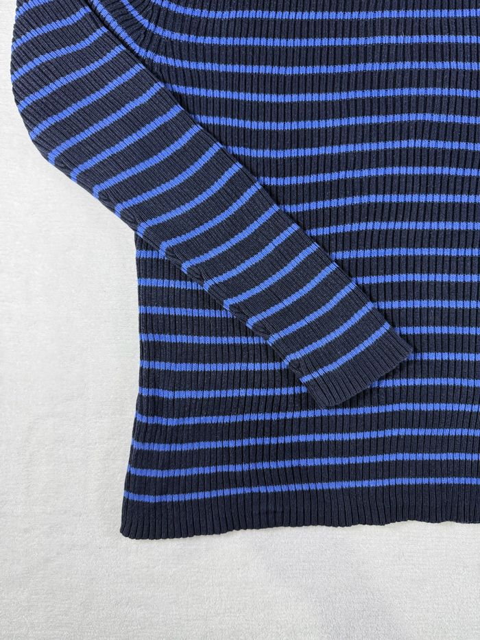 Pull Tommy Hilfiger noir & bleu rayé taille M pour femme col montant parfait état - photo numéro 4