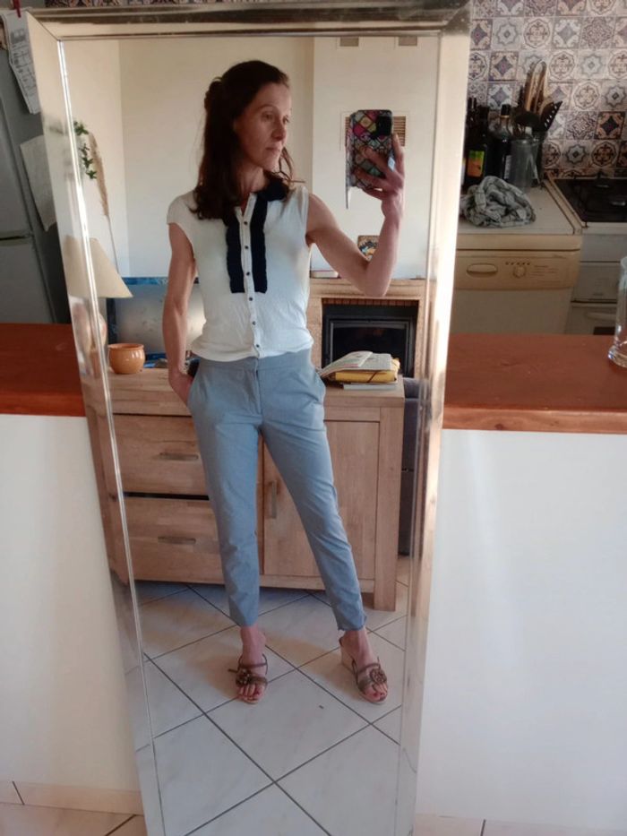 Pantalon femme 36 type cigarette vichy noir et gris c8 - photo numéro 2