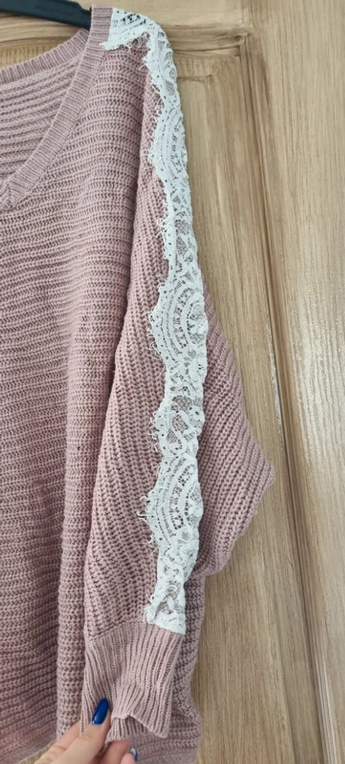 Pull rose pale à dentelle - Shein - photo numéro 3
