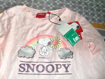 tee shirt fille rose pale marque peanuts " snoopy" taille 8 ans