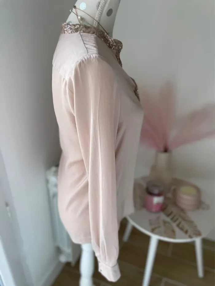 Blouse manches longues satiné, col, sequins 36 - photo numéro 4