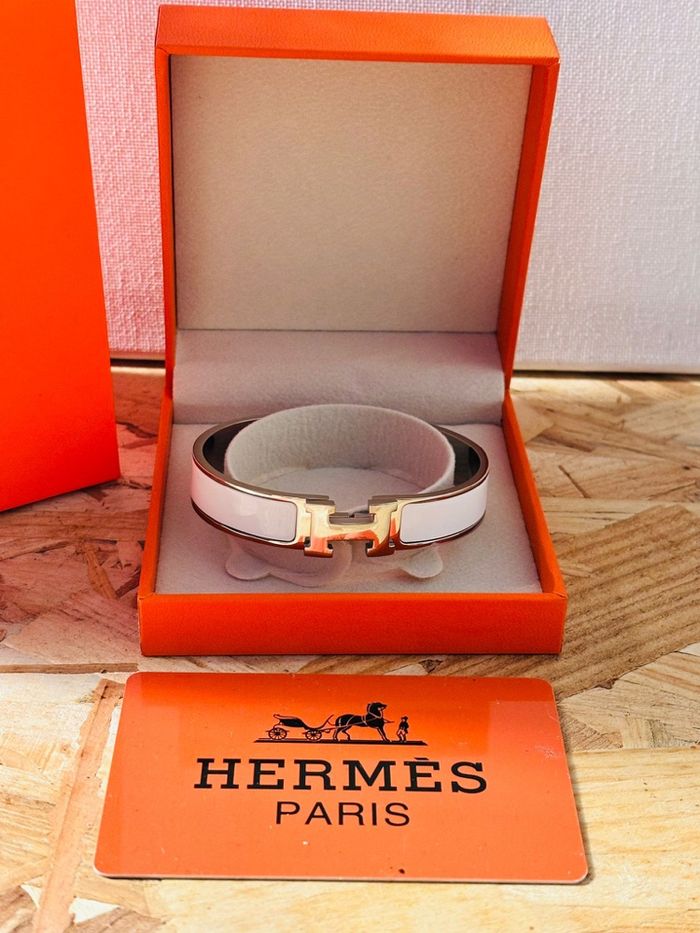 Bracelet Hermès Clic H – Blanc & palladium – Taille 18 cm - photo numéro 2