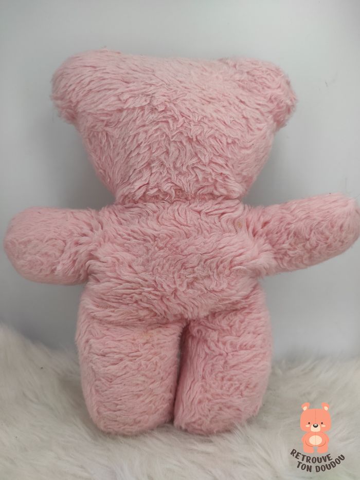 Ours en peluche rose bonbon et blanc Vintage 30 cm - photo numéro 2
