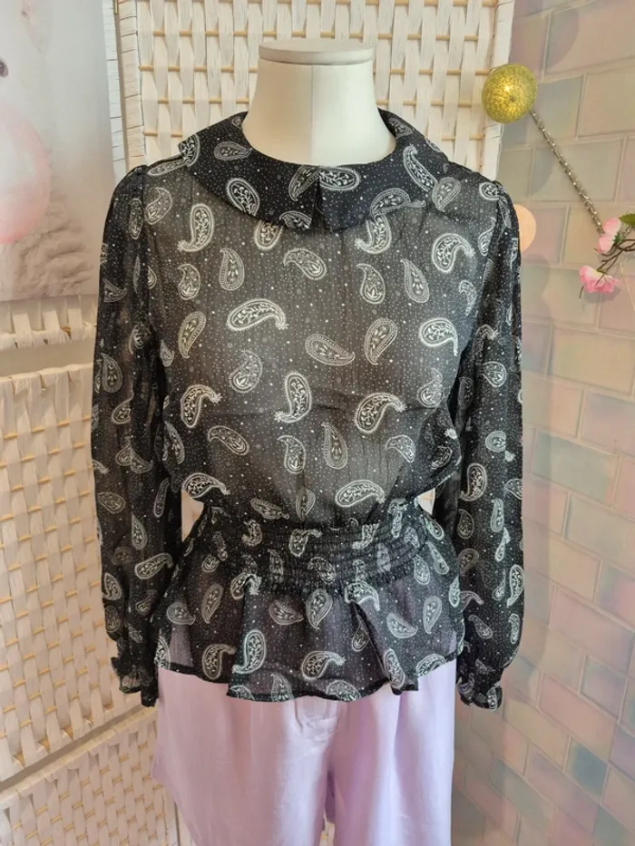 💕jolie blouse bizzbee noir motifs cachemire femme TS / 36 💕 - photo numéro 3