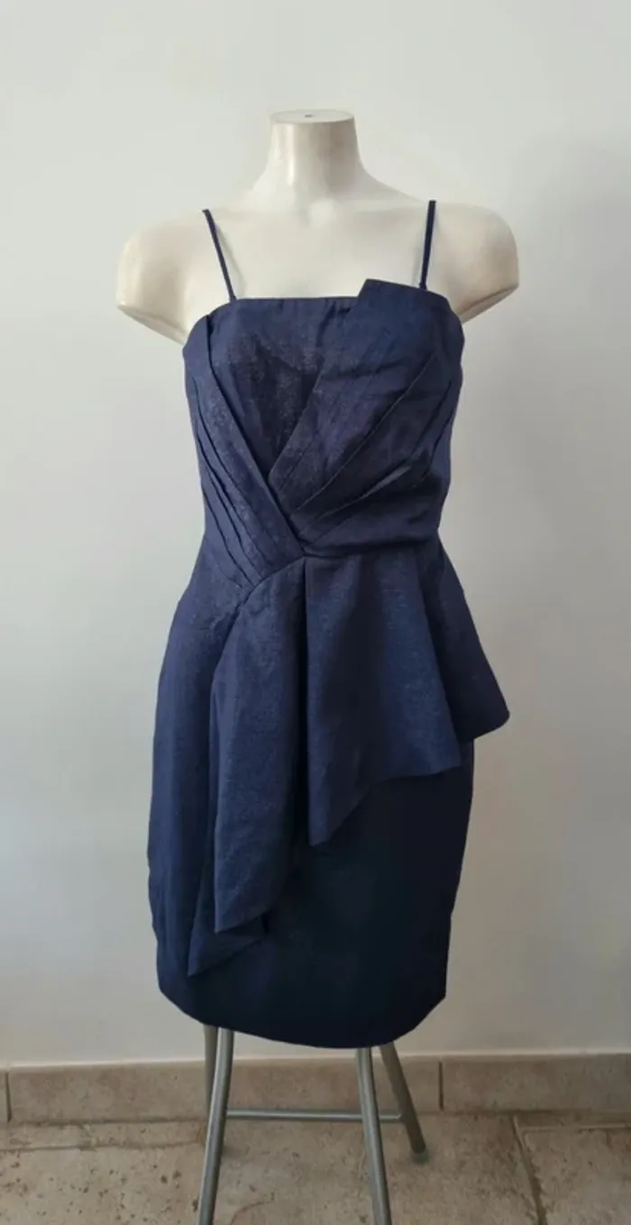 Robe courte bleue marine brillante naf naf cocktail soirée mariage 38 - photo numéro 3