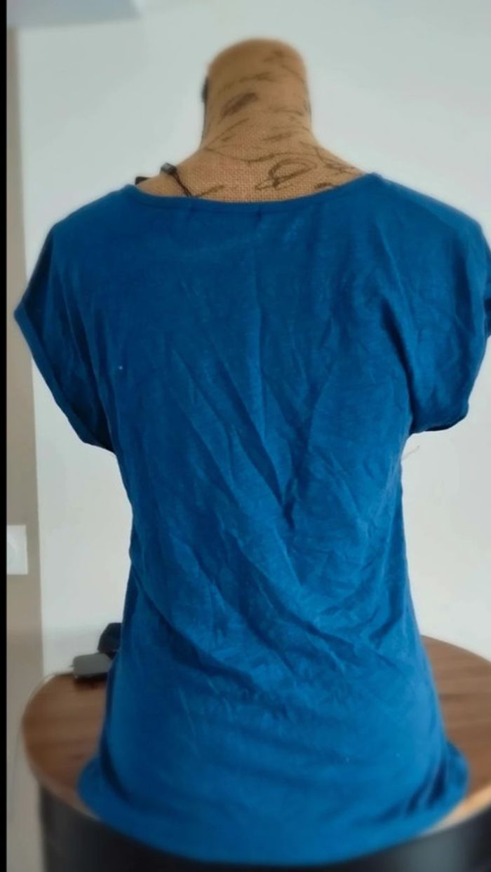 Tee shirt bleu effet broderie taille s - photo numéro 6