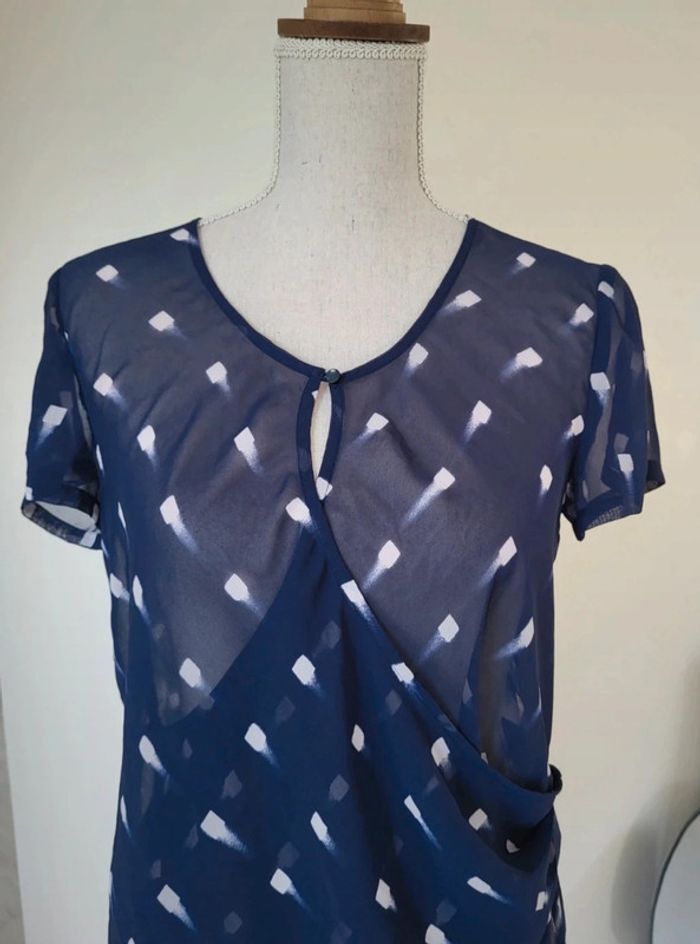 Blouse manches courtes à motifs bleu marine et blanc Mexx Taille 36 38 - photo numéro 2