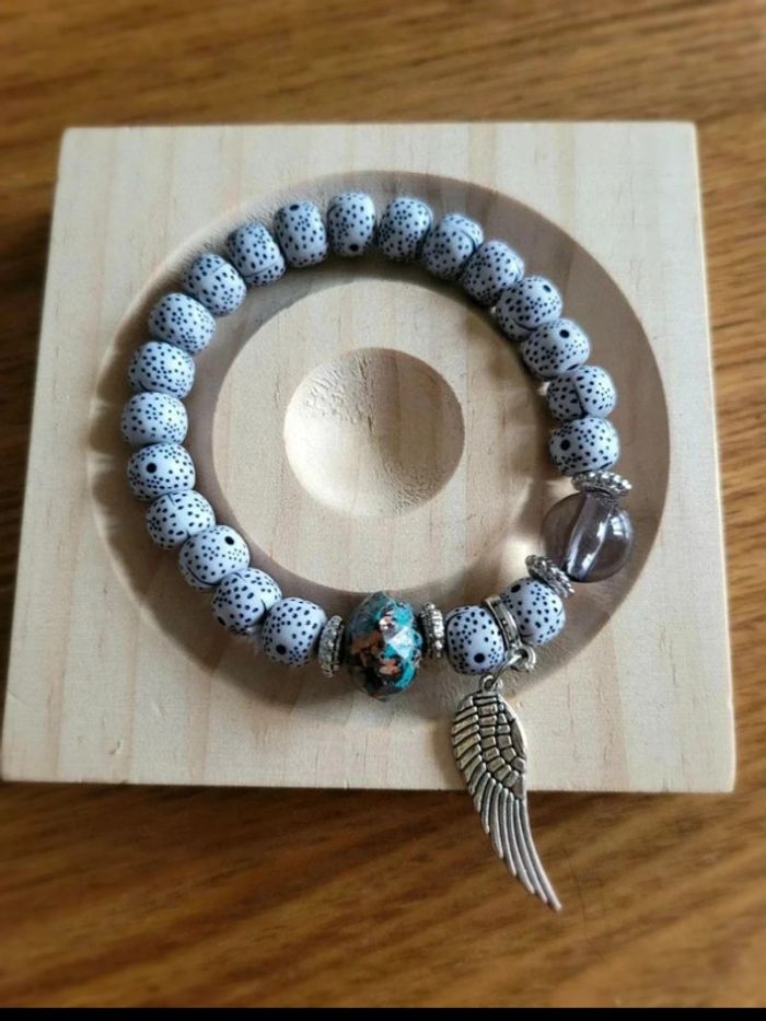 Lot 4 bracelets perles bohème – arbre de vie, aile, pompon – style zen ethnique mixte unisexe - photo numéro 11