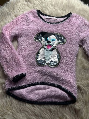 Magnifique pull rose motif chien en sequins Mod W.L. 4 ans