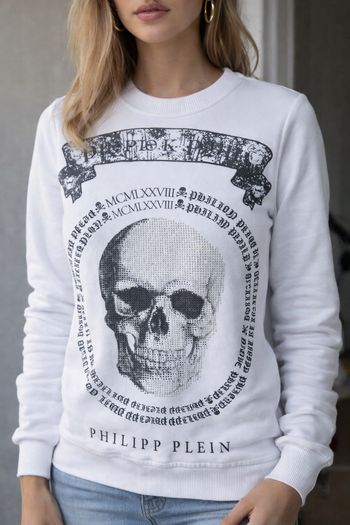 Sweat blanc skull strass XS – style rock goth