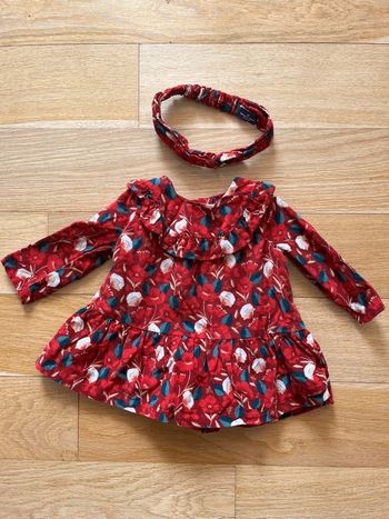 🌺 Petite robe rouge fleurie + bandeau assorti – Sergent Major – 6 mois