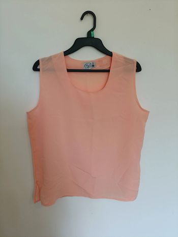 Top pèche uni sans manches coquète romantique mignon