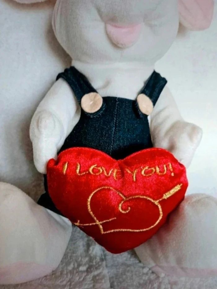 Souris blanche avec un cour rouge "I love you" 🫶 - photo numéro 2