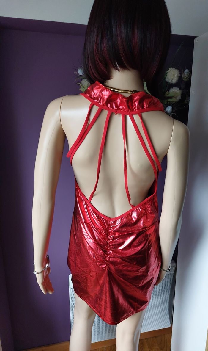 Robe dos nu rouge et argent métallisé, très glamour Taille L 40 - photo numéro 7