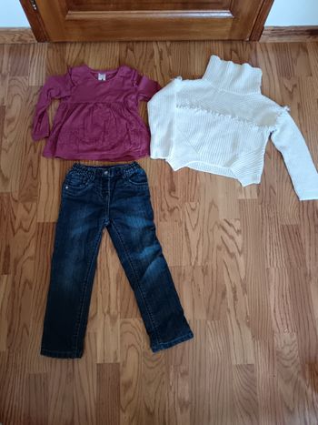 Ensemble 4 ans chaud jean doublé, haut et pull Vertbaudet etc