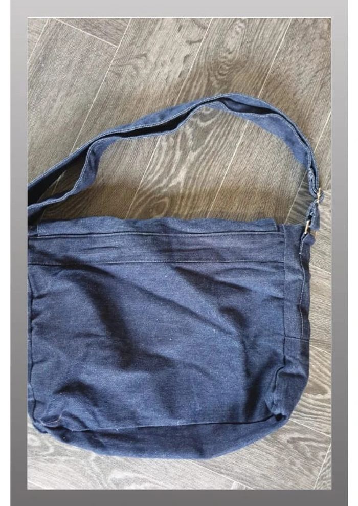 Sac bandoulière bleu jean en coton 35x30 cm - photo numéro 2