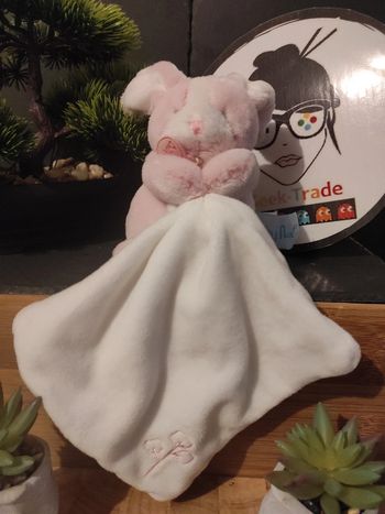 Doudou Lapin Rose Mouchoir Coton Baby Nat BN0270 Pantin Toudoux #geektradedoudou