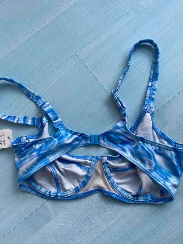 Haut de maillot de bain bleu et blanc footprints 90D - photo numéro 4