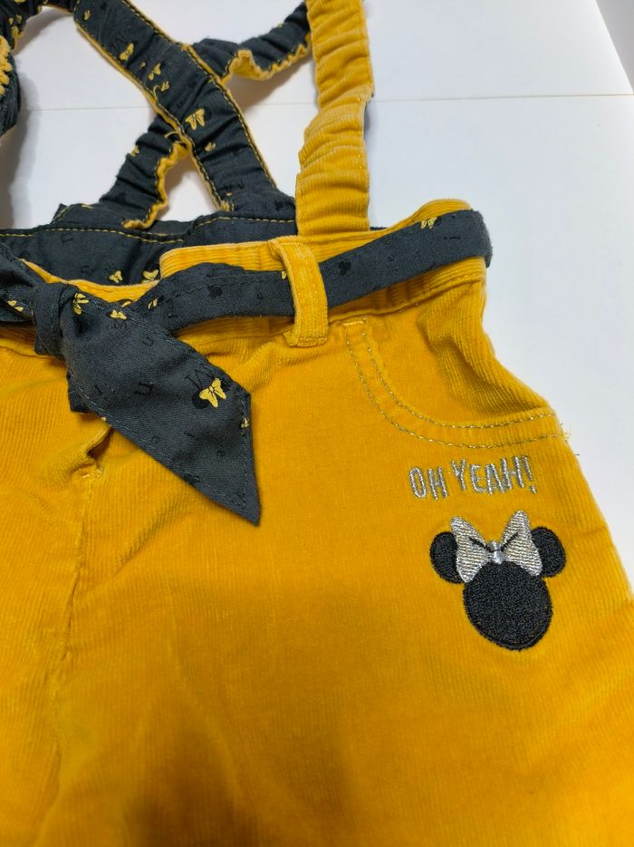 Pantalon salopette 12 mois jaune moutarde velours Minnie mouse Disney - photo numéro 2
