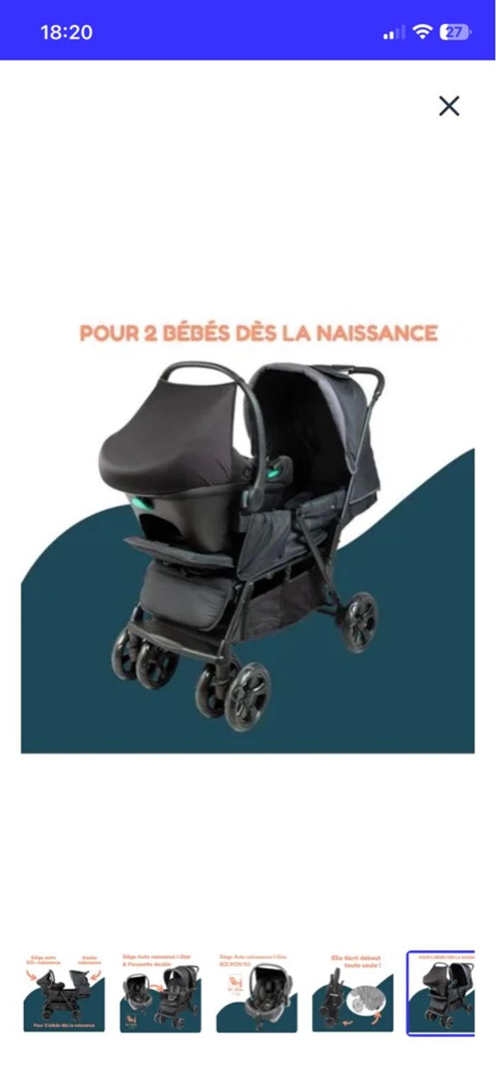 Poussette double + habillage de pluie - photo numéro 6