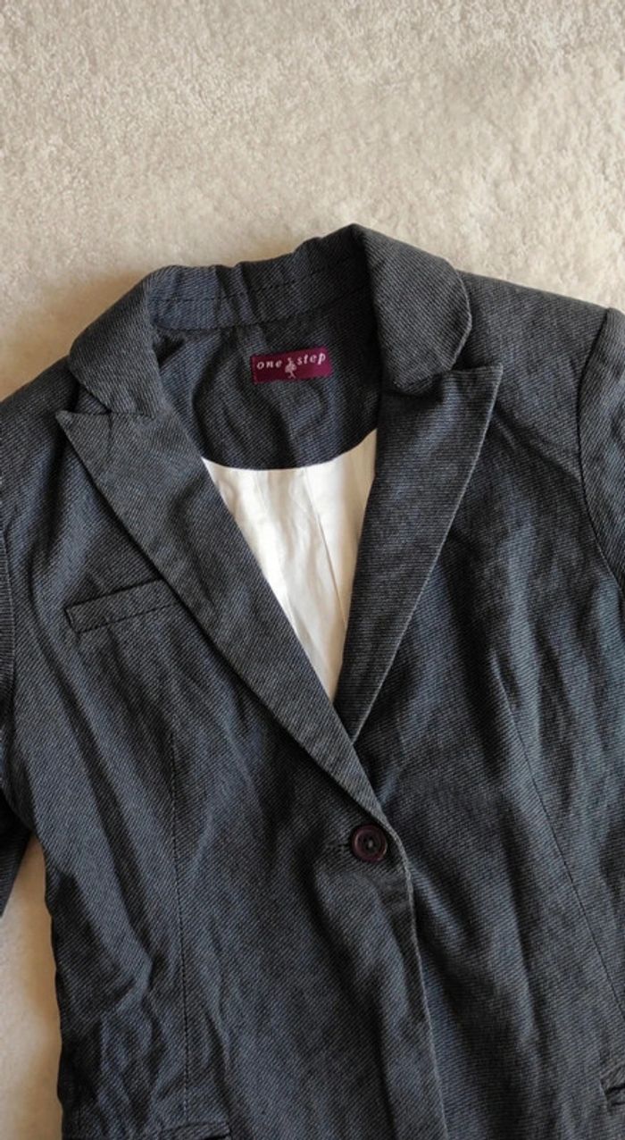 Veste Blazer mi longue One Step bleu marine 38 100% coton - photo numéro 6