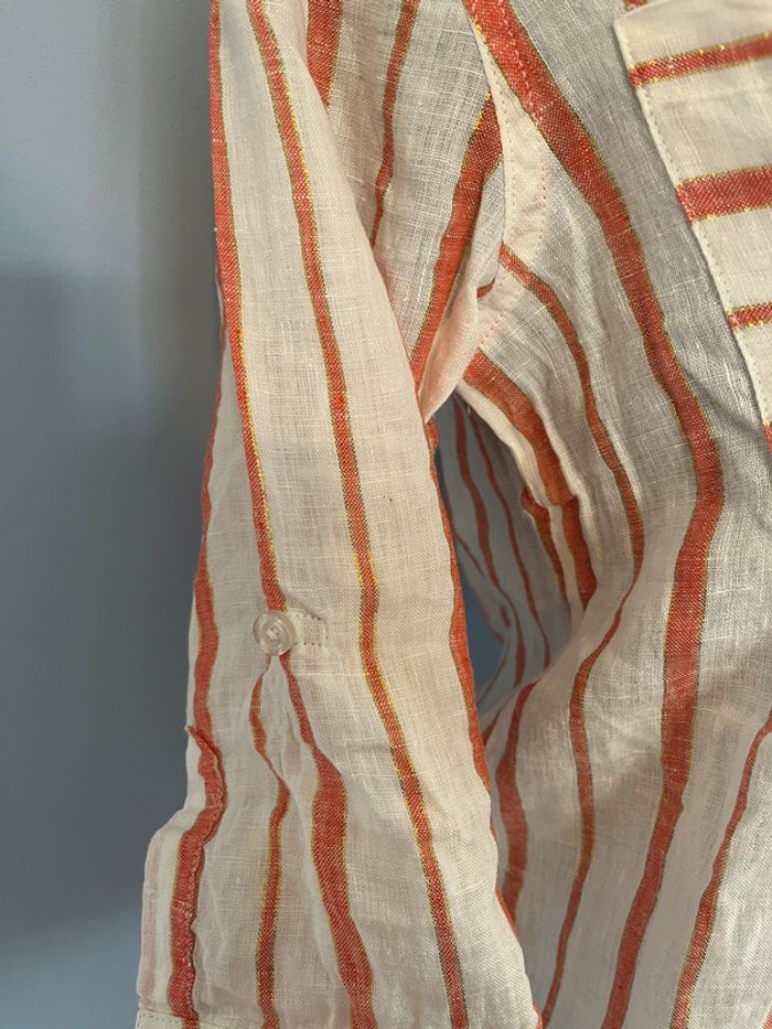 Chemise rayée blanc/rose doré Gerard Pasquier – taille 38 – lin & détails brillants - photo numéro 3