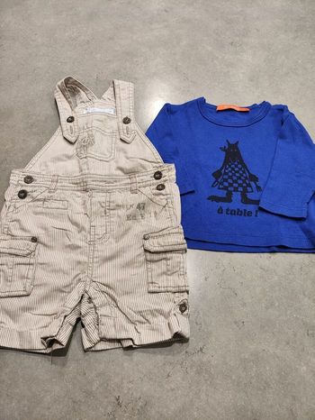 Lot vêtements bébé salopette courte Gémo + t‑shirt Pipoca – 12 mois