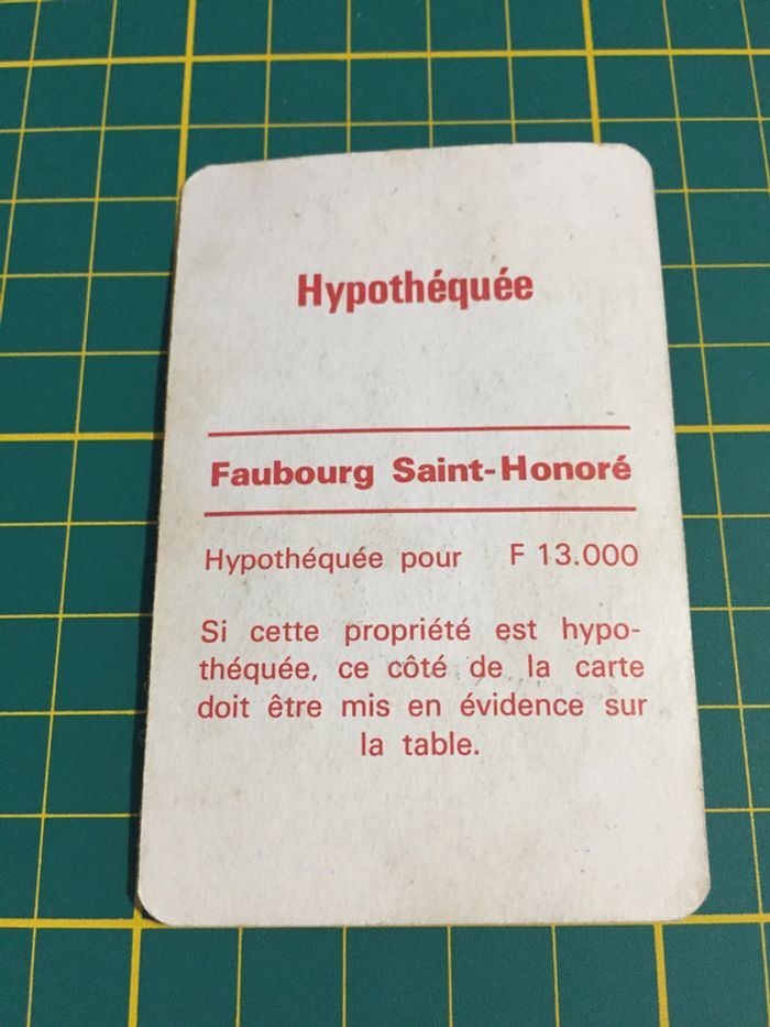 Carte Faubourg Saint-Honoré pièce détachée Monopoly Miro Parker company #A63 - photo numéro 2