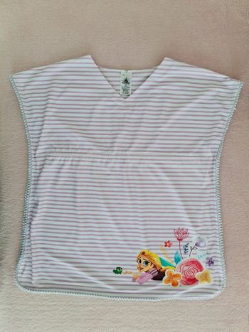 Tunique de plage 6 ans Disney rayée blanche et parme motif Princesse Raiponce