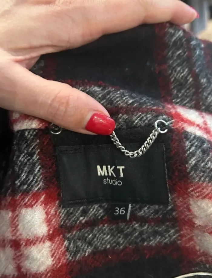 MKT studio manteau, imprimer carreaux en laine femme, taille 36 - photo numéro 4