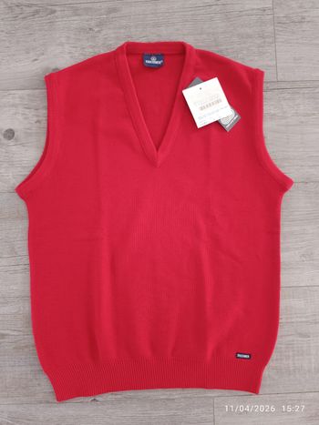 Gilet sans manches Tricomer vintage rouge Vif– pure laine vierge Woolmark-Taille M