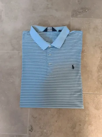 Polo Ralph Lauren homme taille XXL bleu clair à rayures logo noir quelques défauts