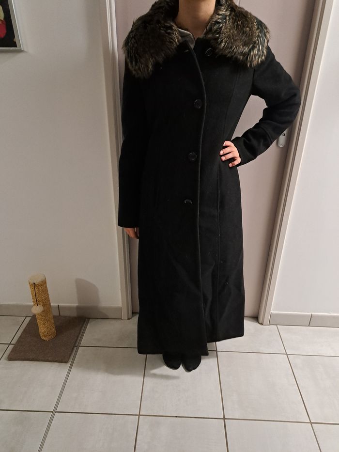 Manteau long avec col amovible fausse fourrure