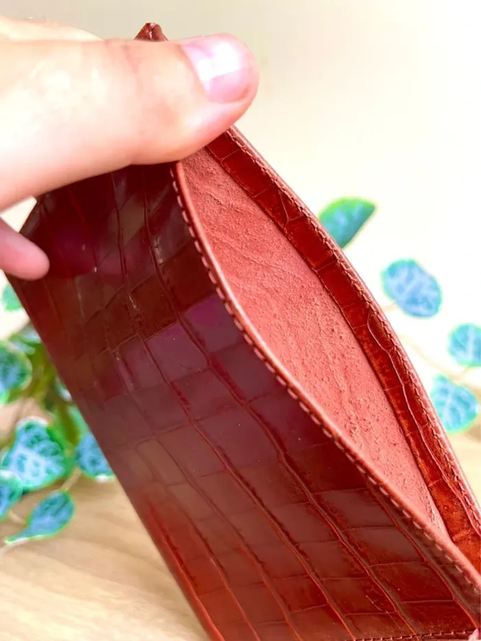 Etui documents cuir imprime croco brun cognac neuf porte passeport slim - photo numéro 4