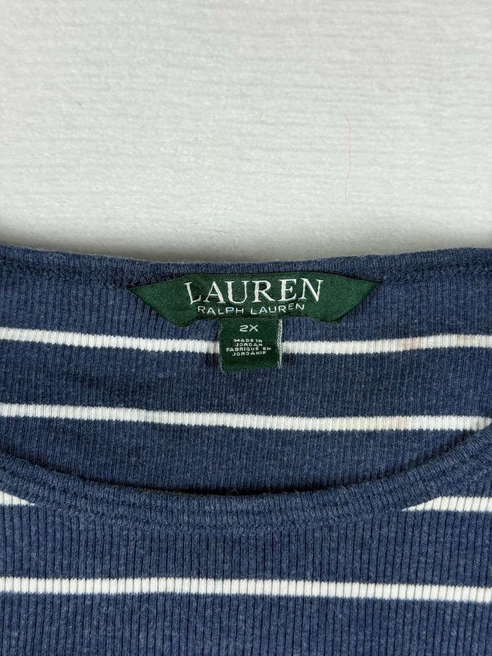 Top T-shirt manches longues marinière Ralph Lauren femme 2X ( 2XL ) bleu marine blanc 100% coton - photo numéro 10