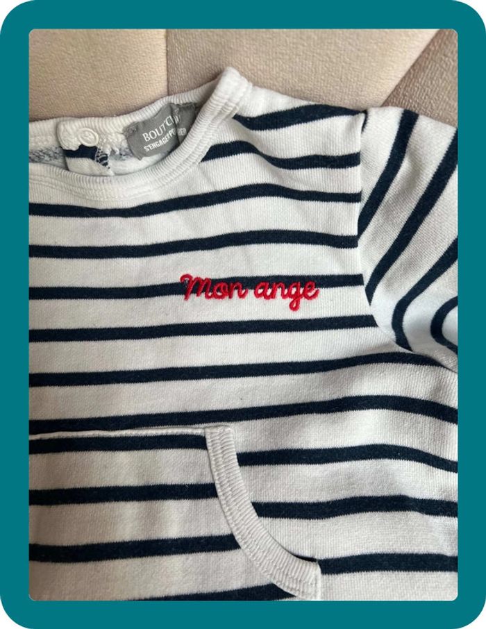 Pyjama marinière coton 12 mois 'Mon Amour' - Bout'chou - photo numéro 3
