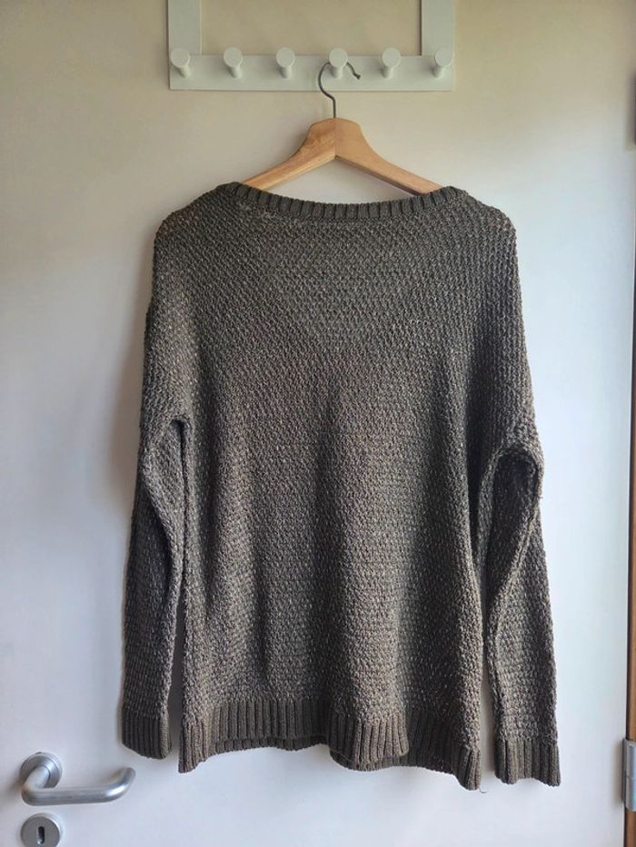 Pull kaki fil blanc et doré - promod - taille L - photo numéro 5