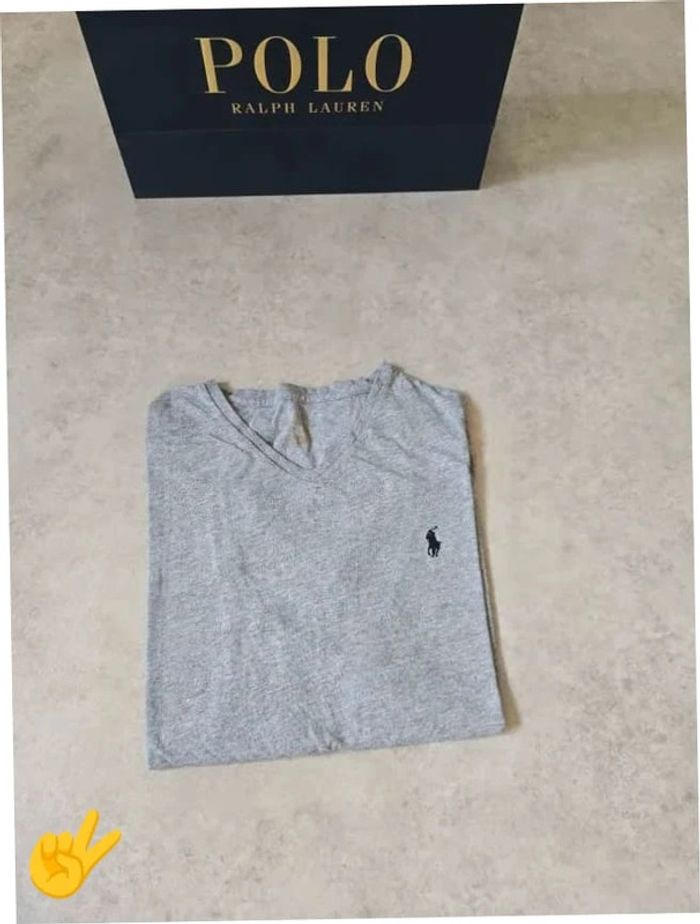 T-shirt Ralph Lauren L coupe col V gris Homme Men tee11b