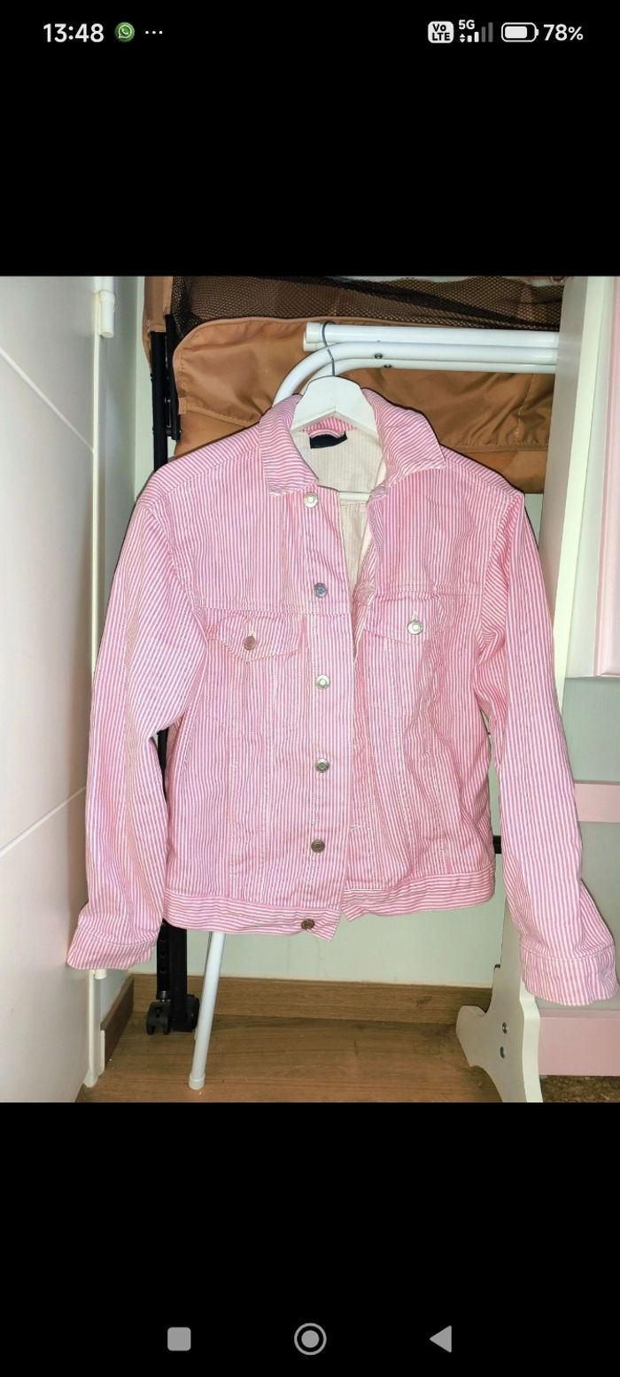 AsChemise jean rose rayures blanches