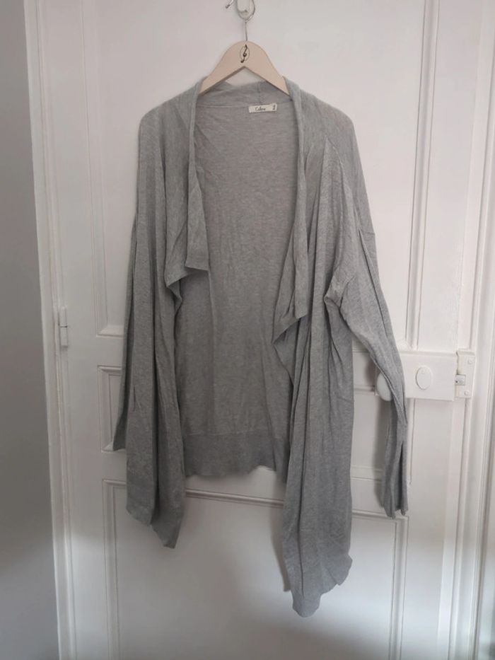 Gilet long gris argent colline grossesse maternité 42-44 coton soie