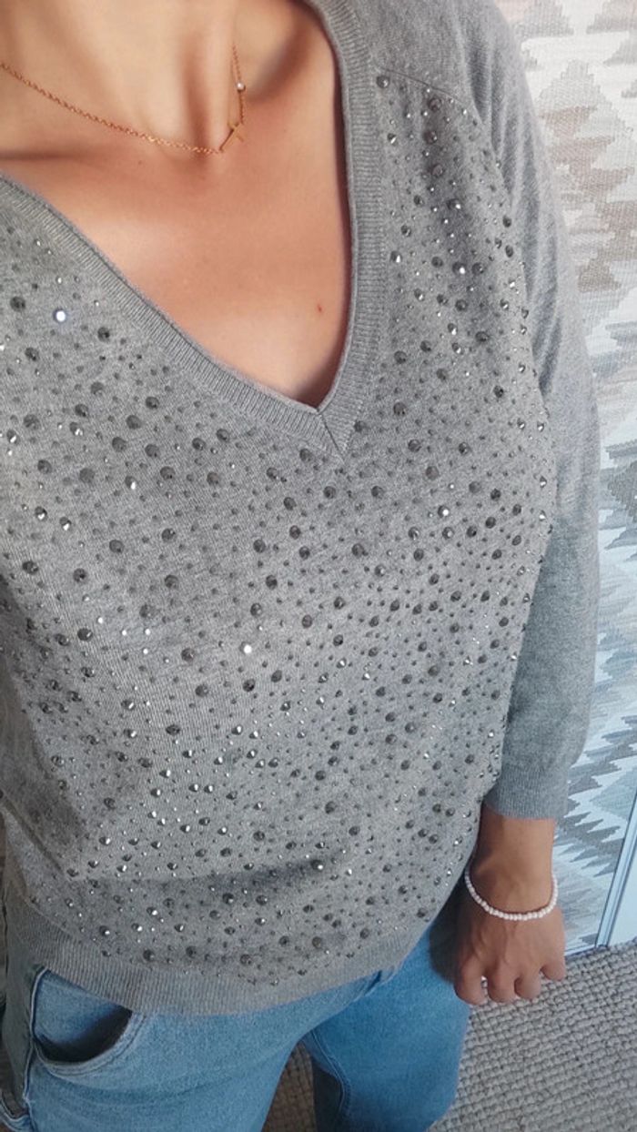 Pull gris Morgan S avec strass - photo numéro 2