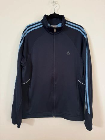 🧥 Veste Adidas bleu marine à rayures bleu ciel (taille L)